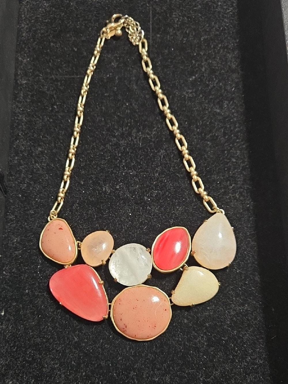 Chico's Gold-Tone Multi-Stone Necklace in Coral, Cream & Pink